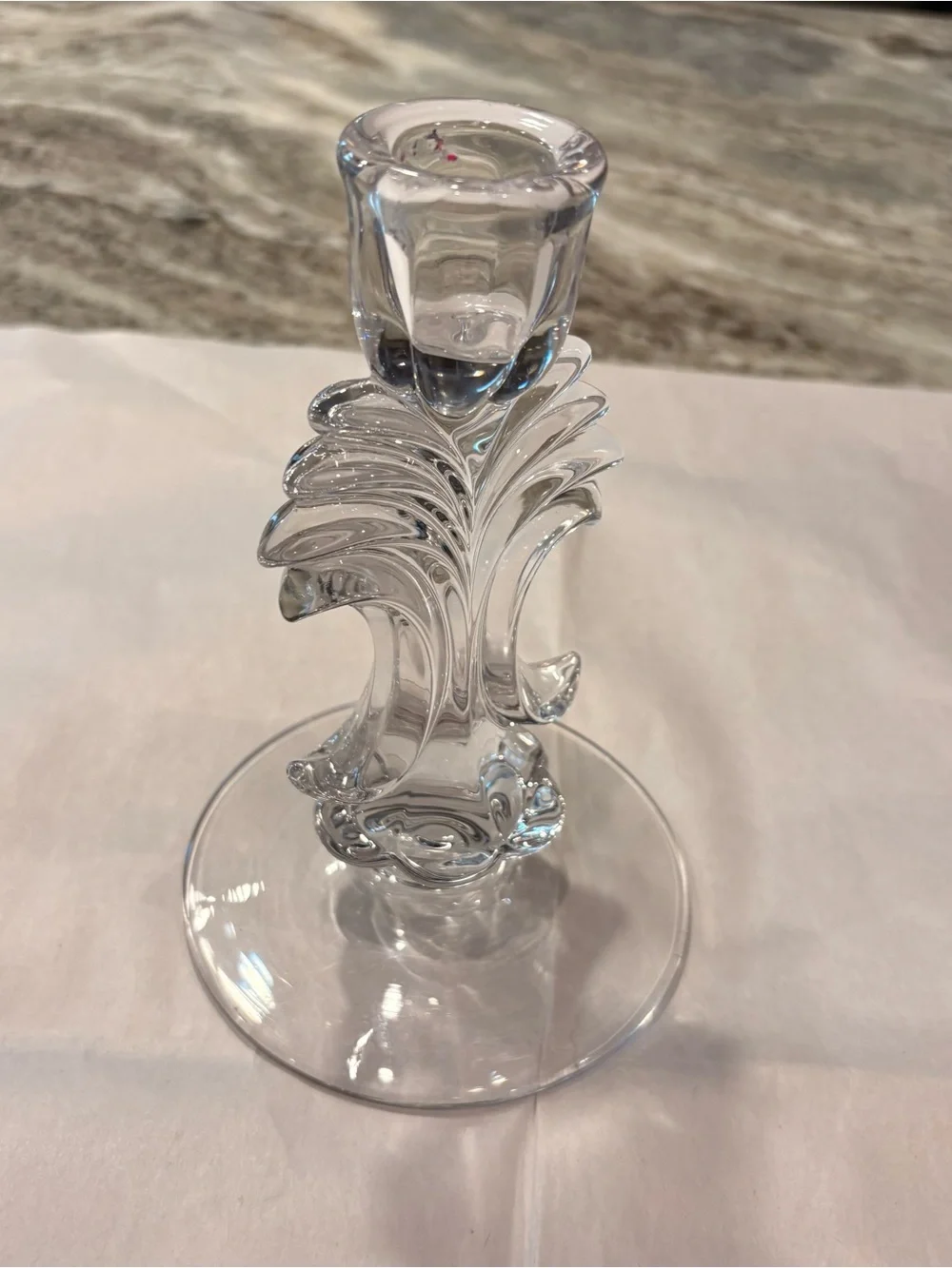 Vintage Duncan & Miller Clear Glass Leaf Candlestick Holder 6